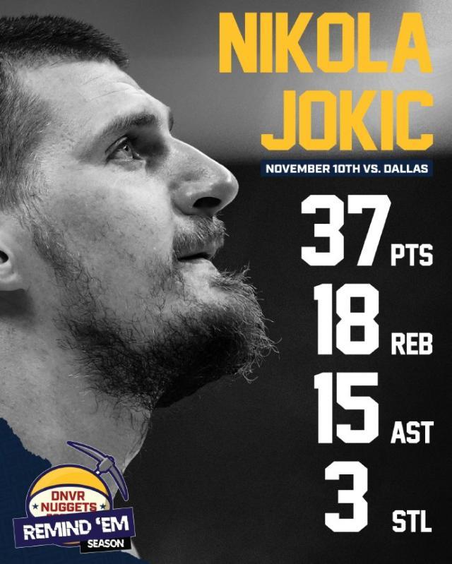 37+18+15！约基奇又打出历史唯一数据 掘金五连胜